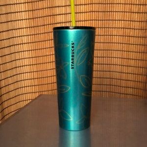 NEW STARBUCKS Teal with Gold Floral Print Design Collectors Venti 24oz Cold Cup